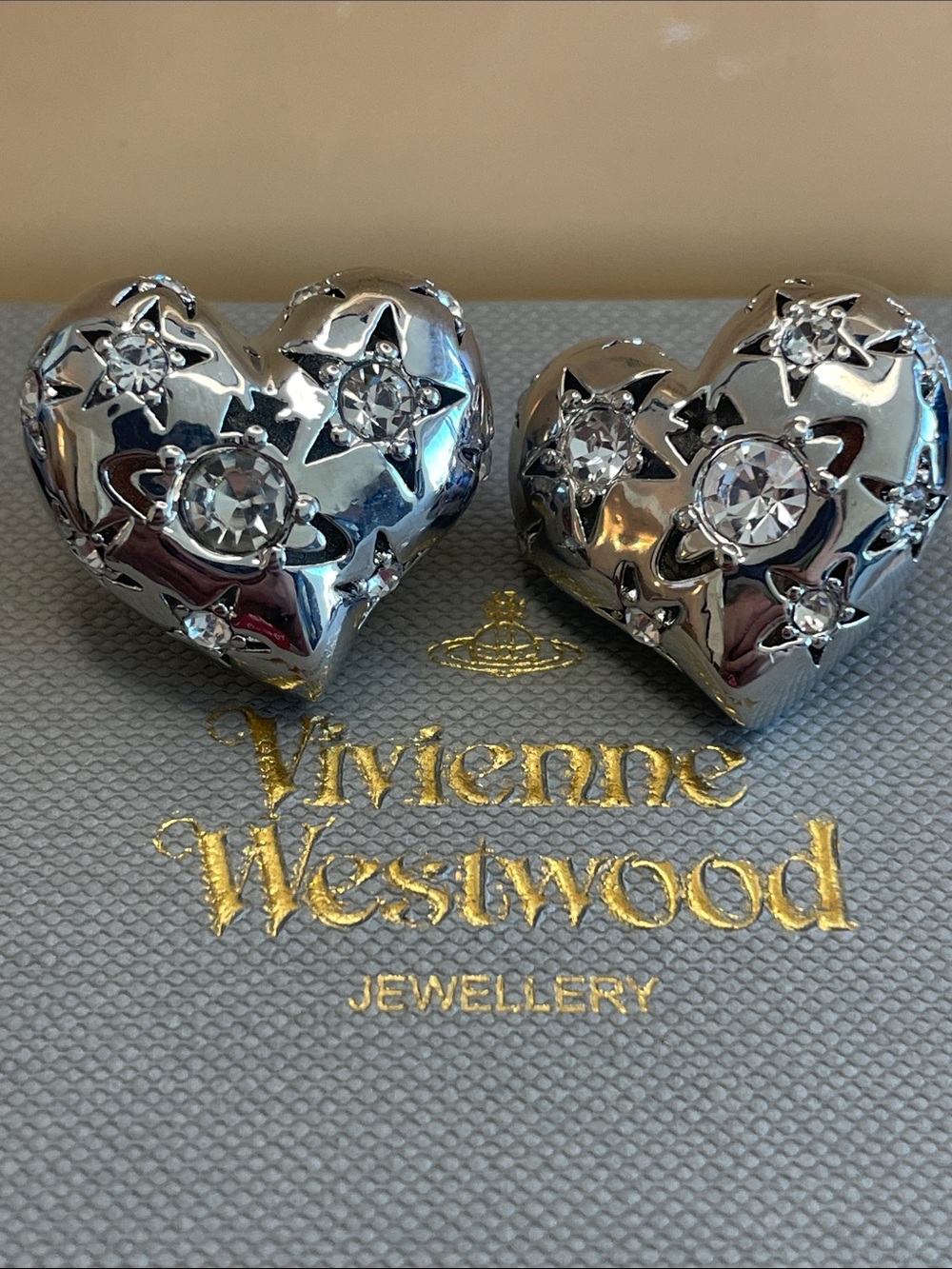 Vivienne Westwood Silver Heart Orb Crystal Stud Earrings